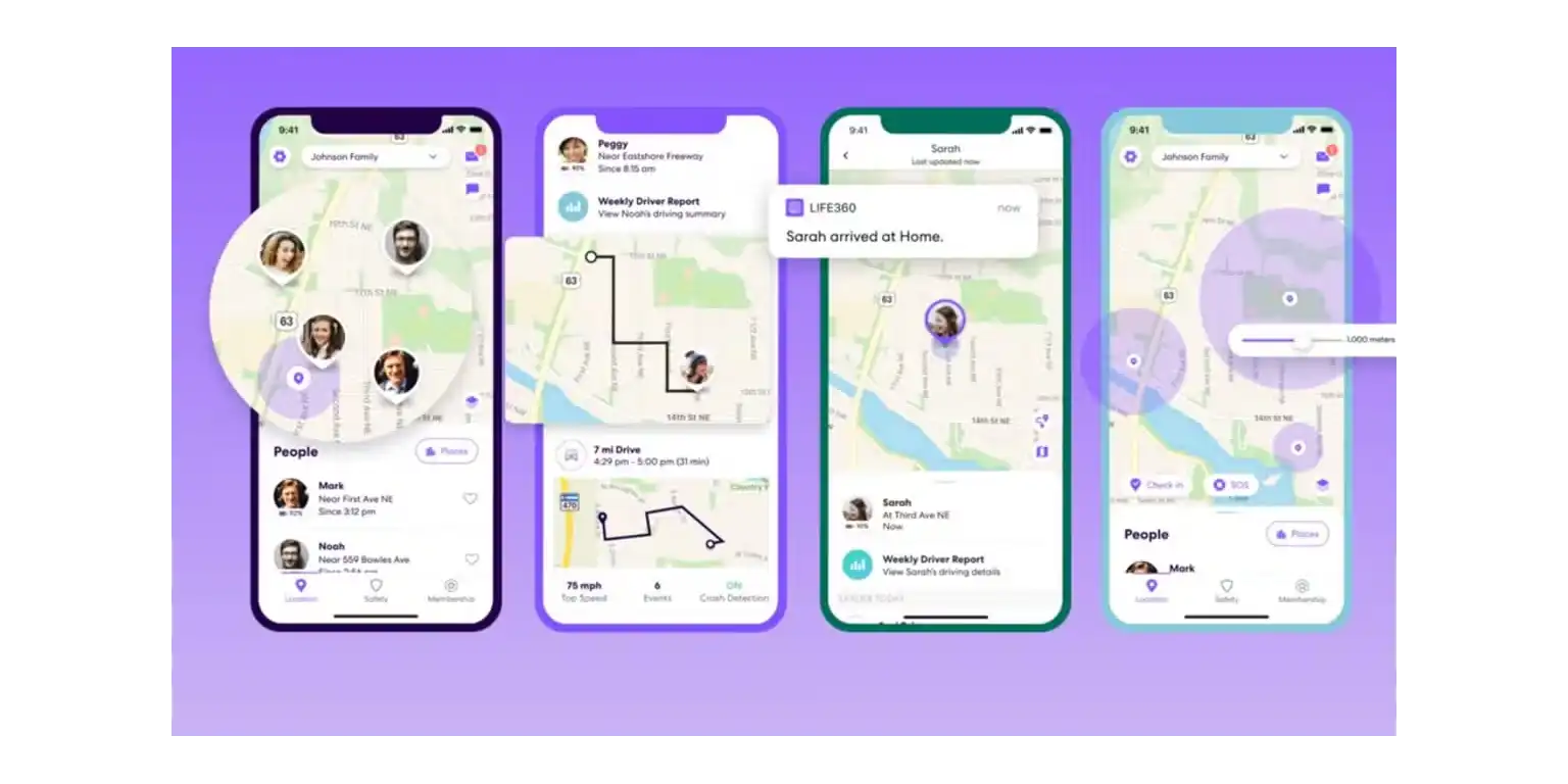 screenshot of the start page of the app Life360